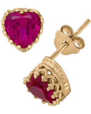 FZN 14K Plate Sterling Heart Gemstone Stud Earrings - Pink