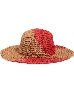 Steve Madden Geo Woven Raffia Floppy Hat - Red
