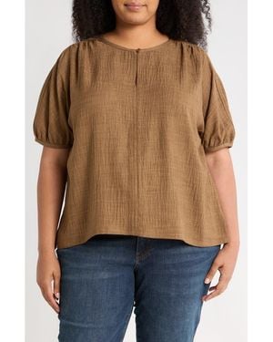 Max Studio Bubble Short Sleeve Top - Brown