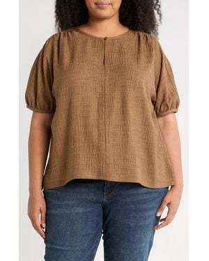 Max Studio Bubble Short Sleeve Top - Brown