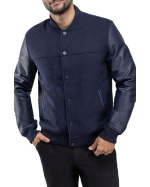 Xray Jeans Mixed Media Faux Leather Bomber Jacket - Blue