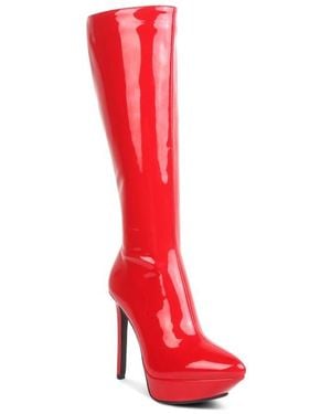 Rag & Co Chatton Platform Knee High Boot - Red