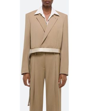 Helmut Lang Wool Wrap Crop Blazer - Natural