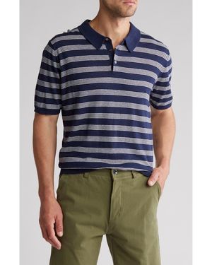Slate & Stone Stripe Cotton & Linen Polo Sweater - Blue