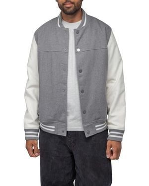 Xray Jeans Mixed Media Faux Leather Bomber Jacket - Gray