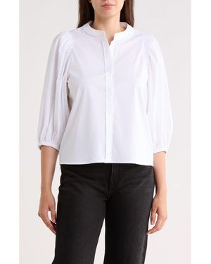 Tahari Puff Sleeve Button-Up Top - White