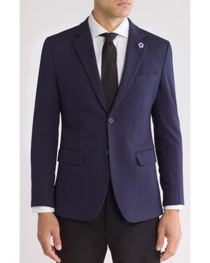 T.R. Premium Slim Fit Two-Button Knit Fashion Blazer - Blue