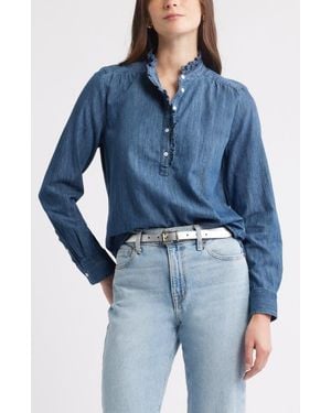 Caslon Ruffle Chambray Top - Blue