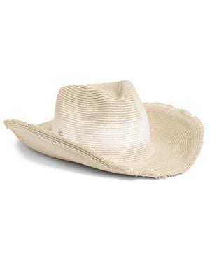 BCBGMAXAZRIA Dip Dye Frayed Cowboy Hat - White