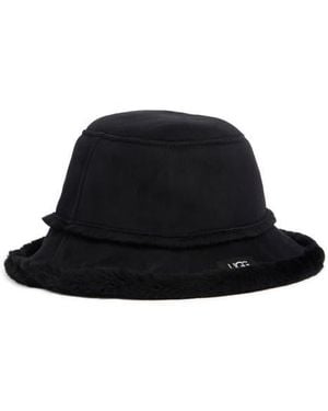 UGG Sheepskin Genuine Shearling Trimmed Bucket Hat - Black