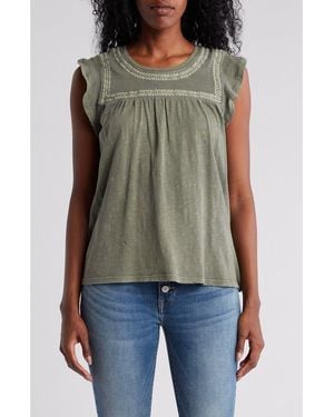 Lucky Brand Embroidered Cotton Slub Tee - Multicolor