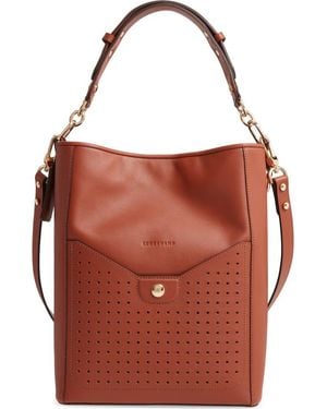 Longchamp Mademoiselle Perforated Calfskin Leather Bucket Bag - Red