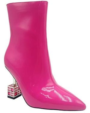 Lady Couture Crown Pointed Toe Bootie - Pink