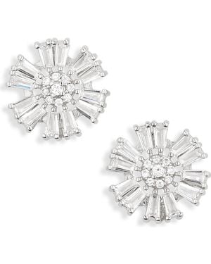 Cara Crystal Floral Button Stud Earrings - White