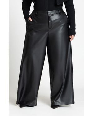 Eloquii Wide Leg Faux Leather Pants - Black