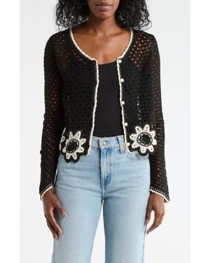 Forgotten Grace Scallop Trim Crochet Sweater - Black