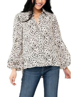 Gibsonlook Button Front Blouson Sleeve Blouse - White