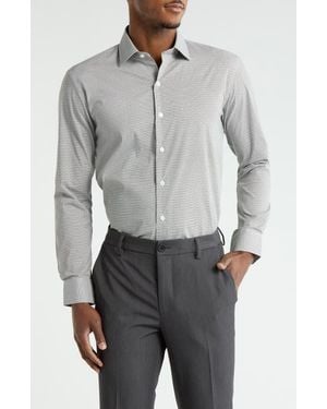 DKNY Slim Fit Geometric Print Stretch Dress Shirt - Gray