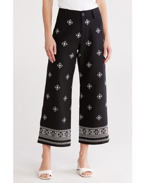 Tahari Embroidered Border Pants - Black