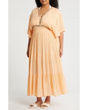 Boho Me Beaded Flutter Sleeve Maxi Dress - Orange
