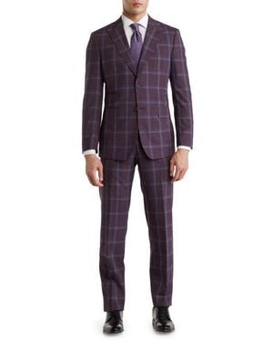 English Laundry Trim Fit Check Wool Blend Suit - Blue