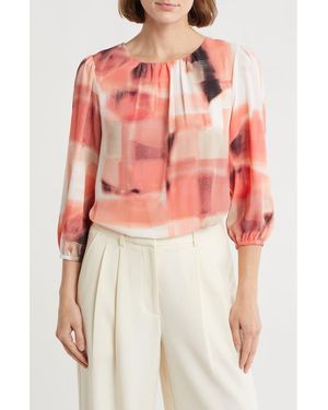 DKNY Three-Quarter Sleeve Georgette Top - Red