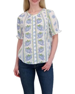 Lucky Brand Floral Puff Sleeve Button-Up Shirt - Blue