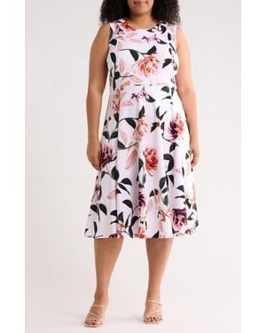 Calvin Klein Floral Fit & Flare Midi Dress - White