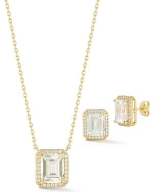 Glaze Jewelry Emerald Cut Cubic Zirconia Pendant Necklace & Earrings Set - Metallic