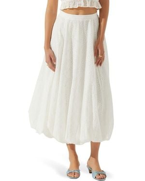 Astr Kissel Embroidered Eyelet Bubble Hem Cotton Midi Skirt - White