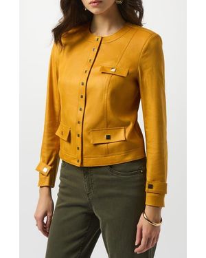 Joseph Ribkoff Collarless Foiled Faux Leather Jacket - Yellow