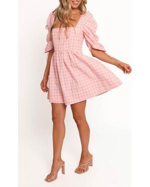 Petal & Pup Siena Check Puff Sleeve Minidress - Pink