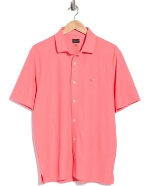 Greg Norman Stretch Piqué Button Front Shirt - Pink