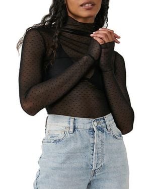 Free People On The Dot Layering Mesh Turtleneck - Black