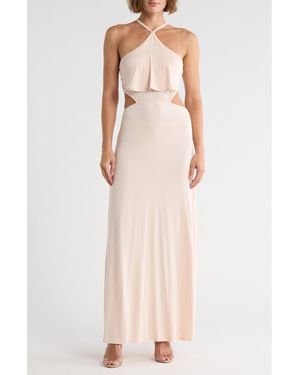 Go Couture Halter Side Cutout Maxi Dress - Pink