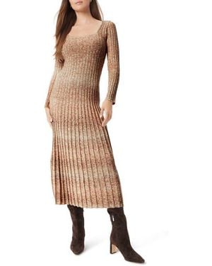 Sam Edelman Darya Ombré Rib Long Sleeve Cotton Blend Midi Sweater Dress - Natural