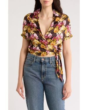 Love By Design Spread Collar Wrap Crop Top - Blue