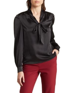 Walter Baker Duchess Long Sleeve Satin Necktie Blouse - Black