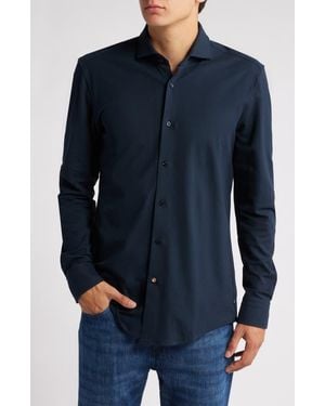 BOSS Hank Slim Fit Solid Performance Cotton Piqué Dress Shirt - Blue