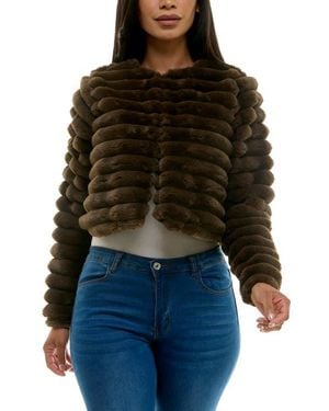 Nina Leonard Faux Fur Long Sleeve Bolero - Black