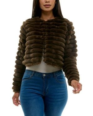 Nina Leonard Faux Fur Long Sleeve Bolero - Black