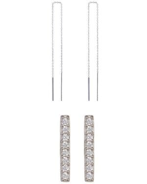 Adornia Set Of 2 Bar & Threader Earrings - White