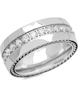 HMY Jewelry Chain Link Cubic Zirconia Wide Band Ring - Metallic