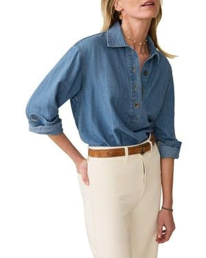 Faherty Oceanview Organic Cotton & Linen Denim Popover Top - Blue