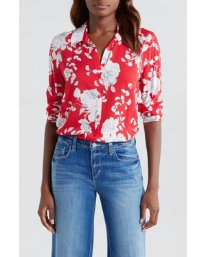 L'Agence Holly Floral Print Button-Up Shirt - Blue
