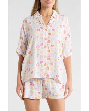 Betsey Johnson Pocket Cabana Button-Up Shirt & Shorts Cover-Up Set - Pink