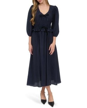 AUGUST SKY Three-Quarter Sleeve Maxi Dress - Blue