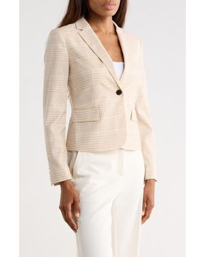 Theory Shrunken Plaid Wool Blazer - Natural