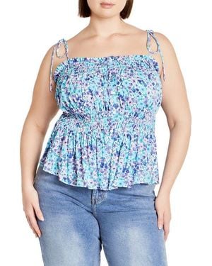 City Chic Lyla Floral Tie Strap Peplum Tank - Blue