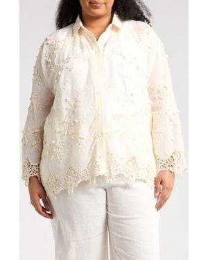 Forgotten Grace Floral Lace Button-Up Shirt - White